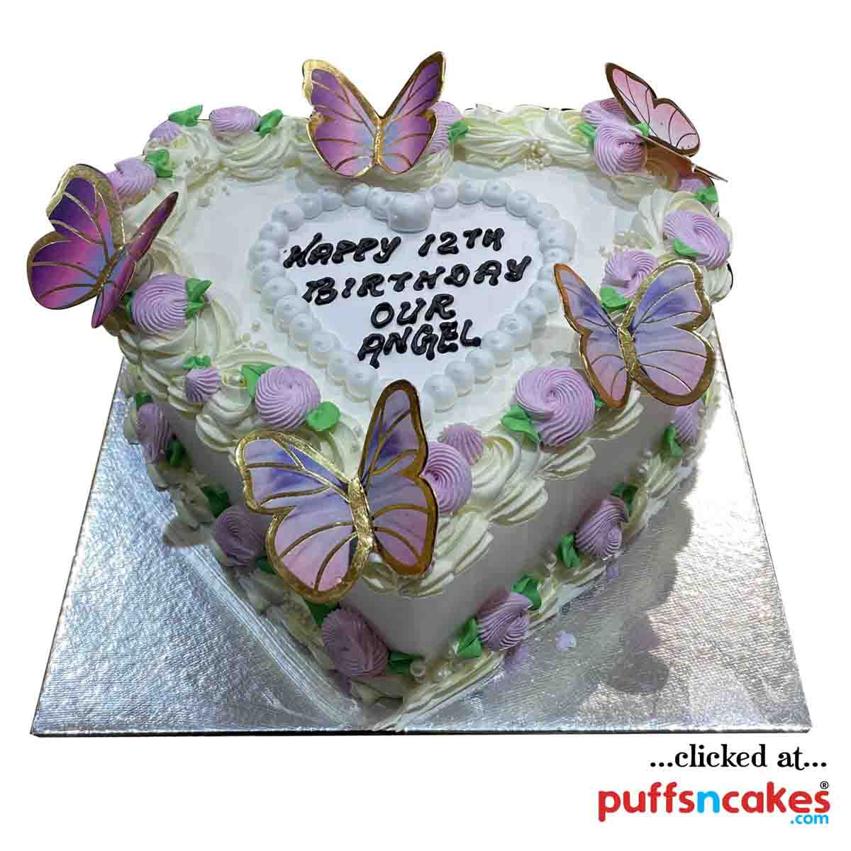(2104) Butterfly Heart Shape Love Theme Cream Cake