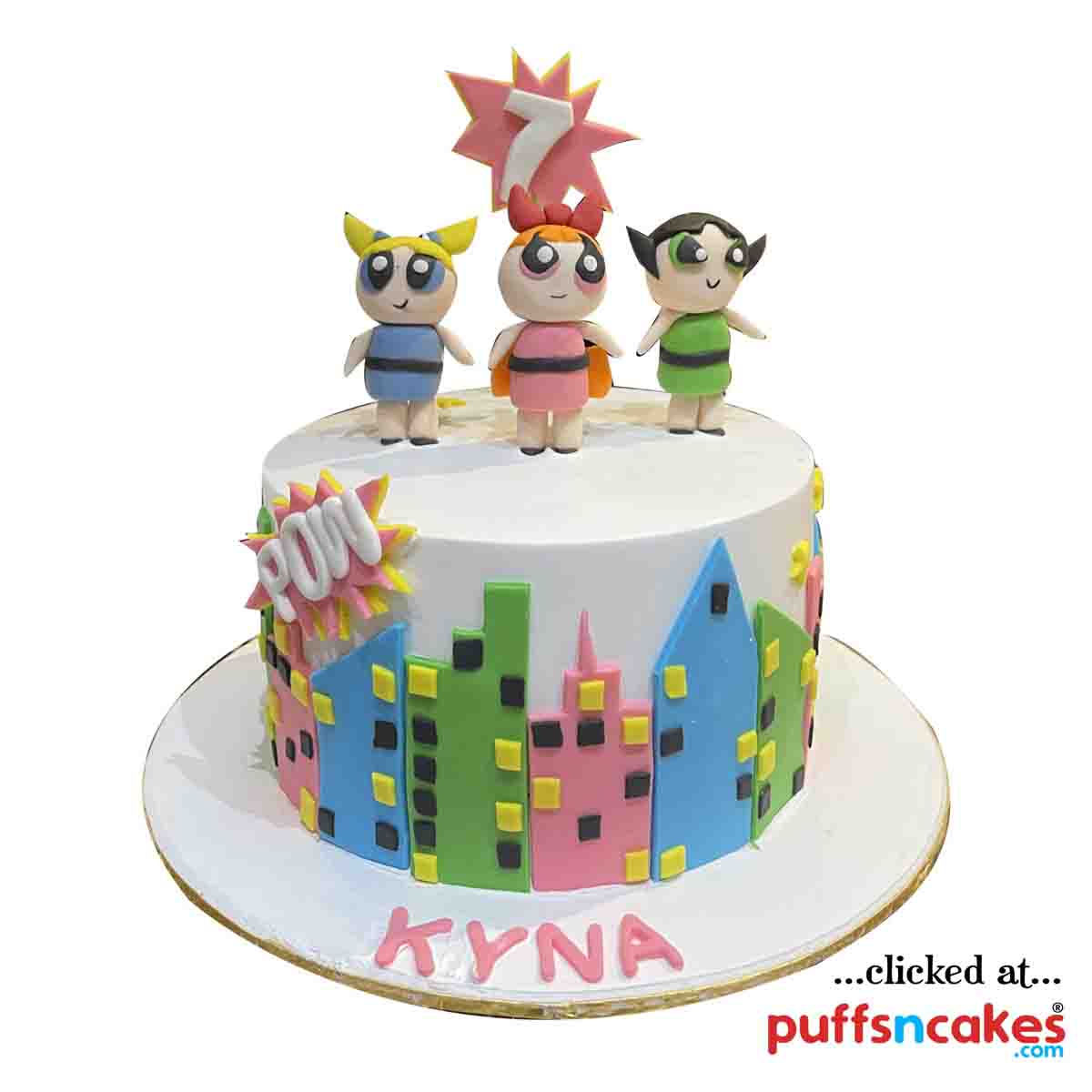 (1661) Powerpuff Girls Theme Semi Fondant Cake