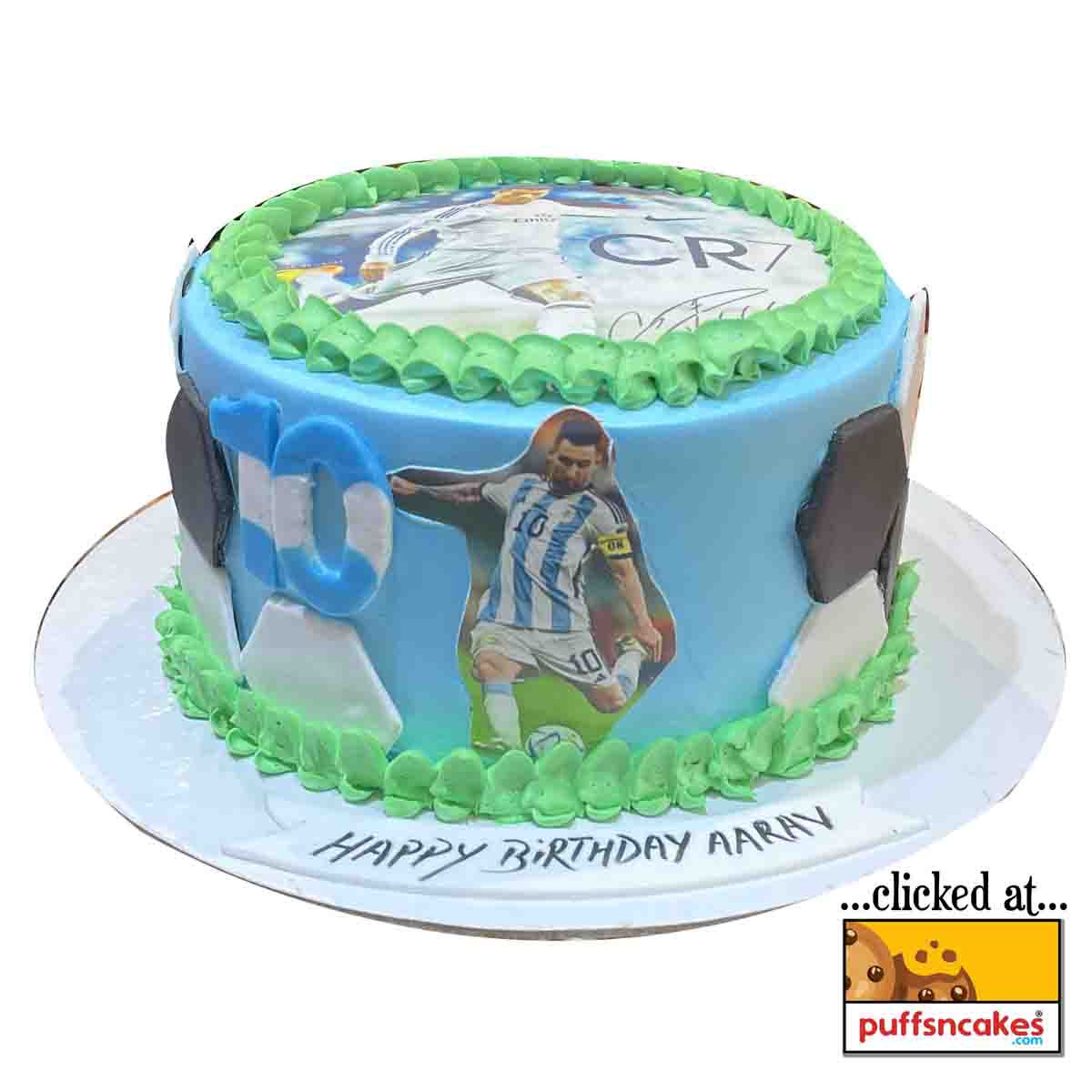 (1423) Soccer Football Sports Messi Ronaldo Theme Cake