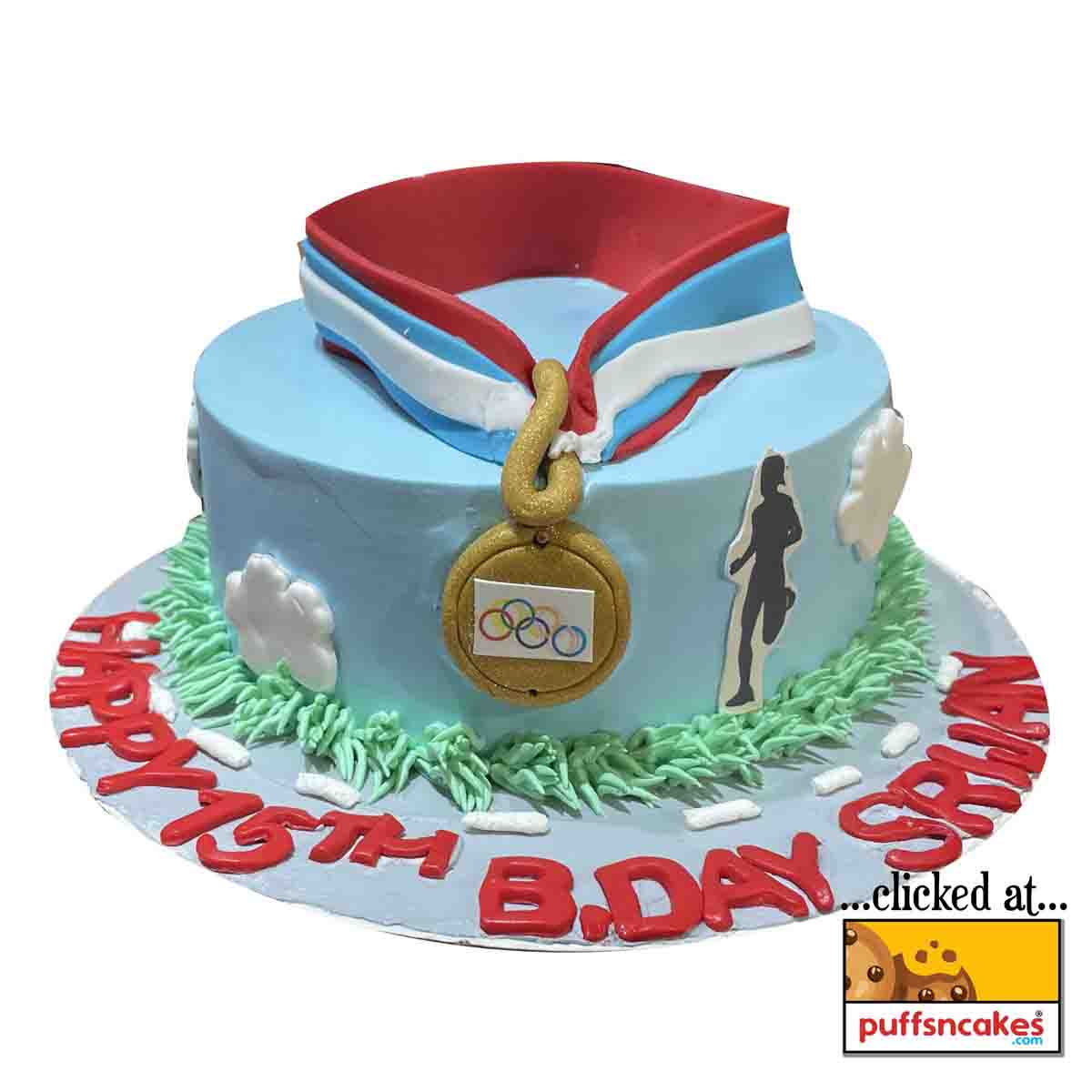 (1455) Sports Olympics Medal Theme Semi Fondant Cake