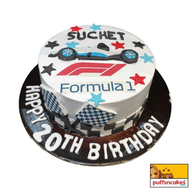 (774) F1 Racing Theme Semi Fondant Cake