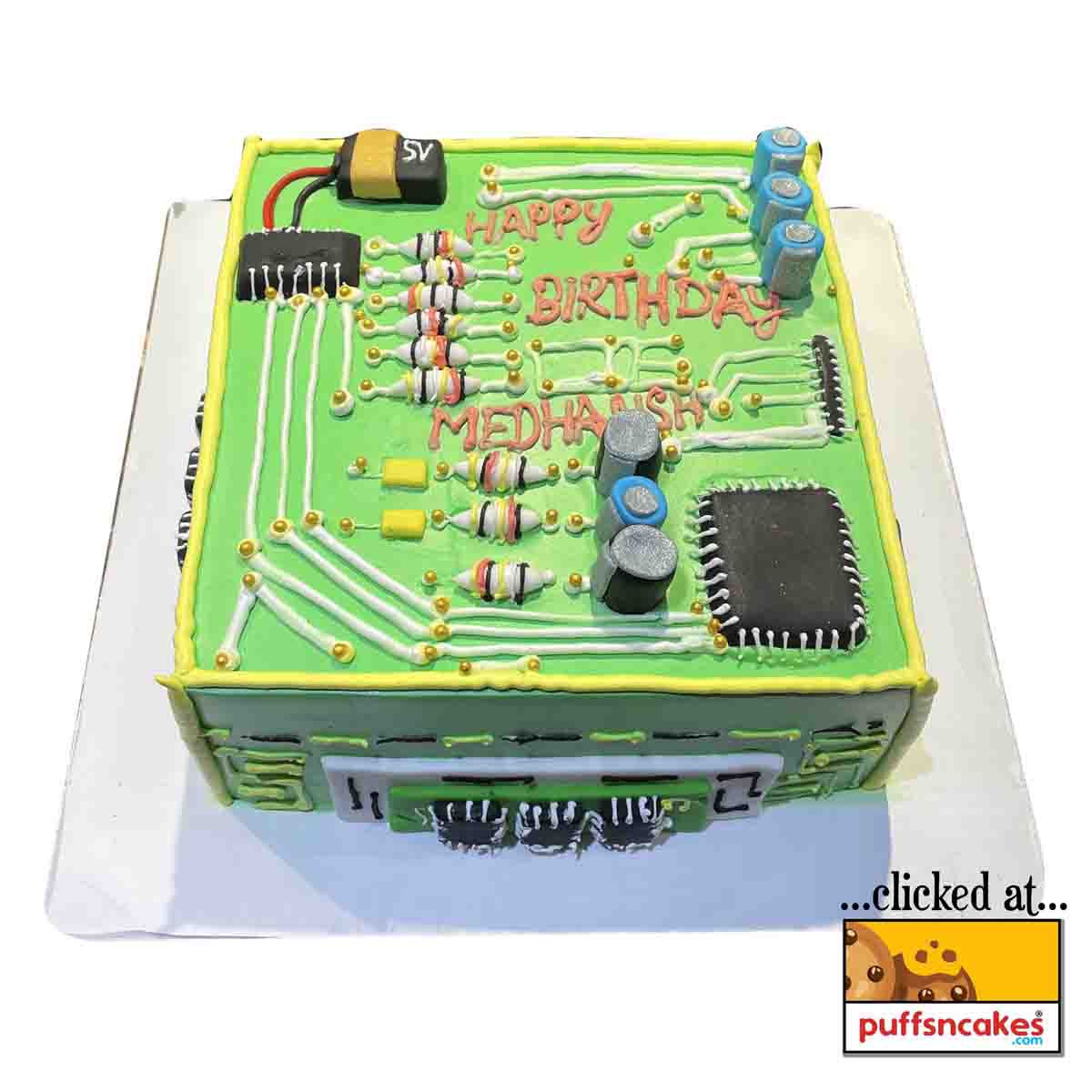 (1556) PCB Circuit Engineering Theme Semi Fondant Cake