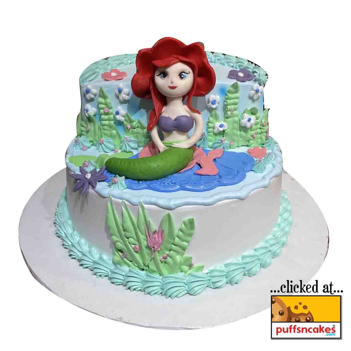 (1392) Mermaid Theme Semi Fondant Cake