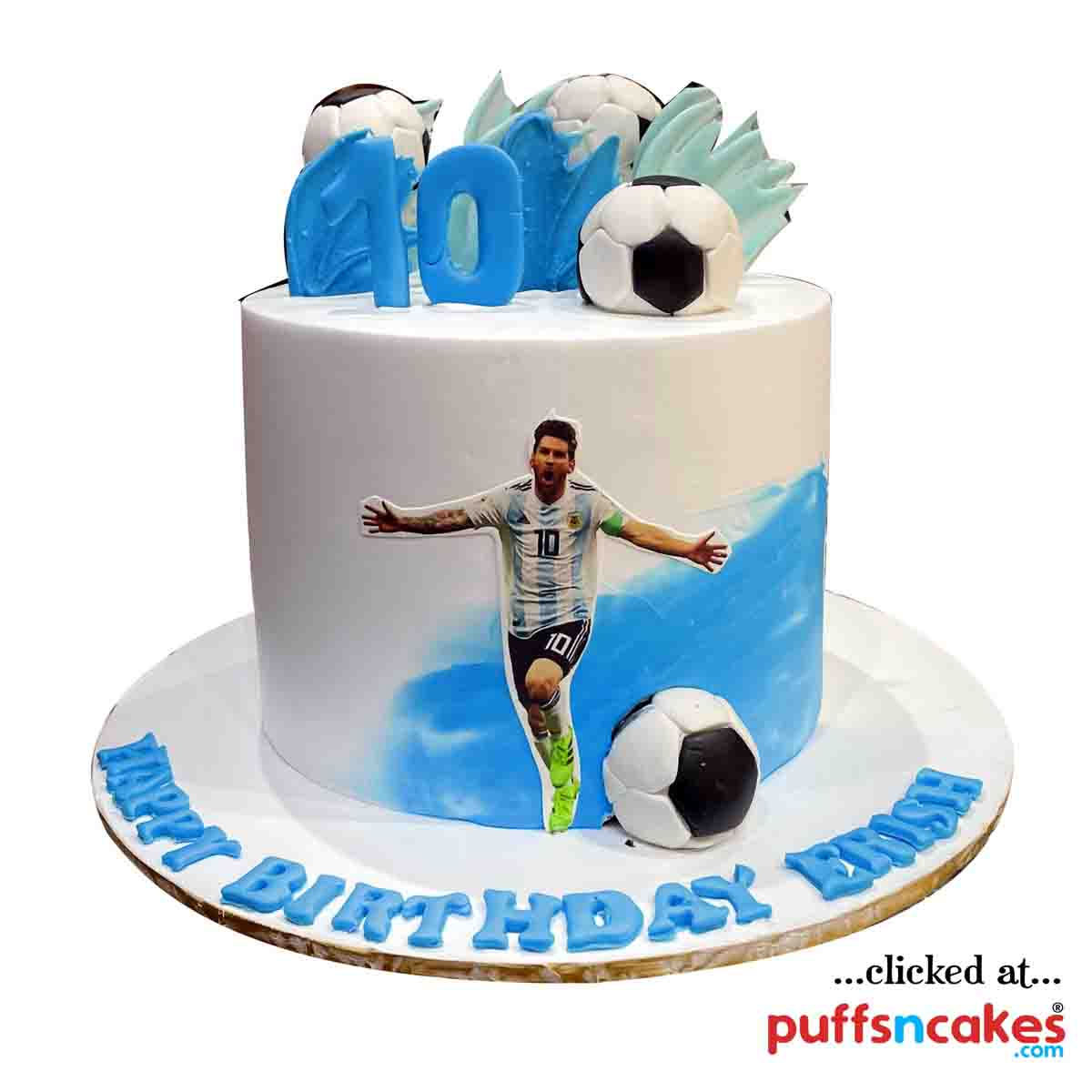 (2132) Lionel Messi Sports Football Soccer Blue Theme Semi Fondant Cake