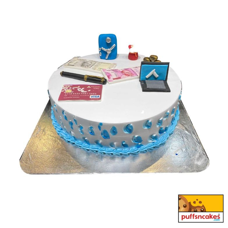 (783) Banker Theme Semi Fondant Cake