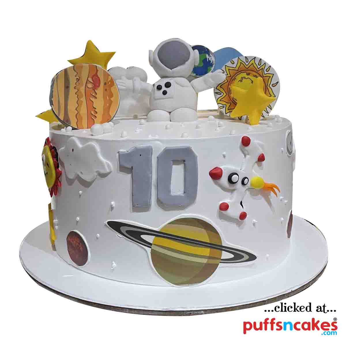 (1785) Space Astronaut Rocket Planets Theme Semi Fondant Cake