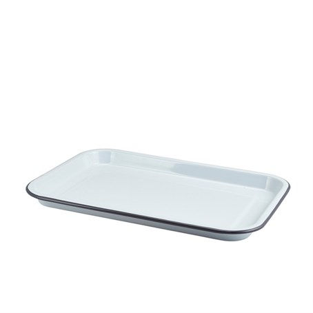 Enamel Serving Tray White with Grey Rim 33.5x23.5x2.2cm