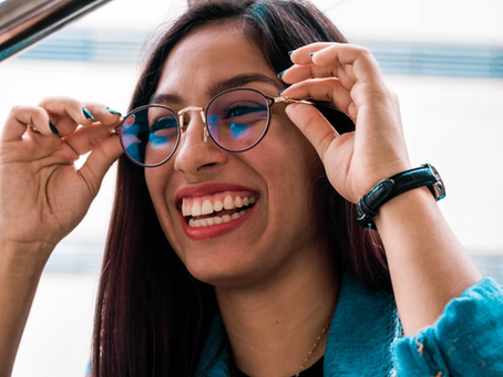 A patient wears eyeglasses.
