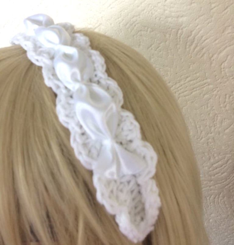 Thumbnail: headband white cotton and satin