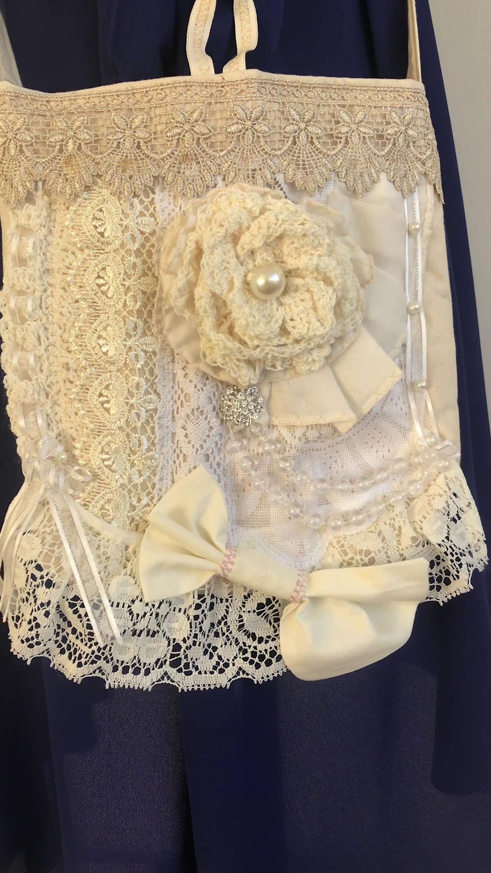 Thumbnail: Boho Crossbody Bag, Shabby Chic, Handmade Vintage Style Lace Tote  bag