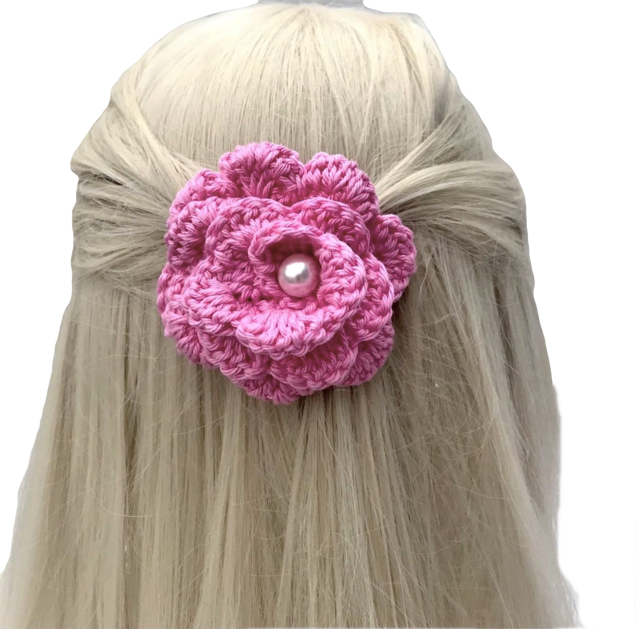 Pink hair flower, pink crochet flower hair clip gift for her