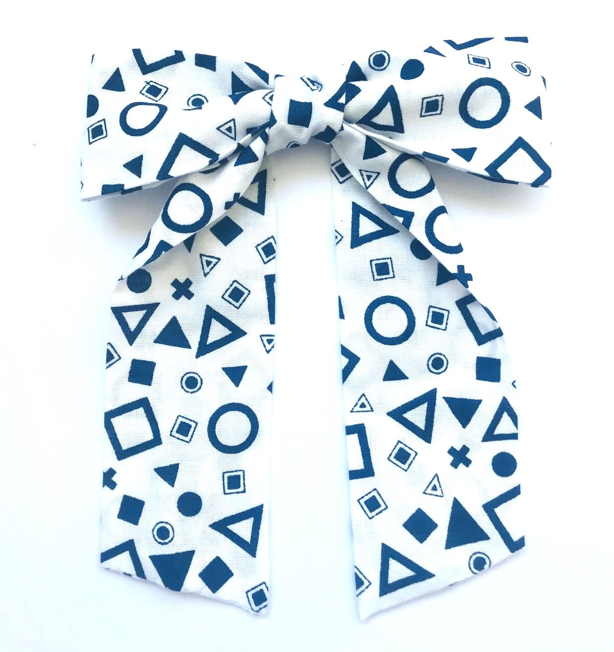 Hair Bow, white and blue, long fall bow,