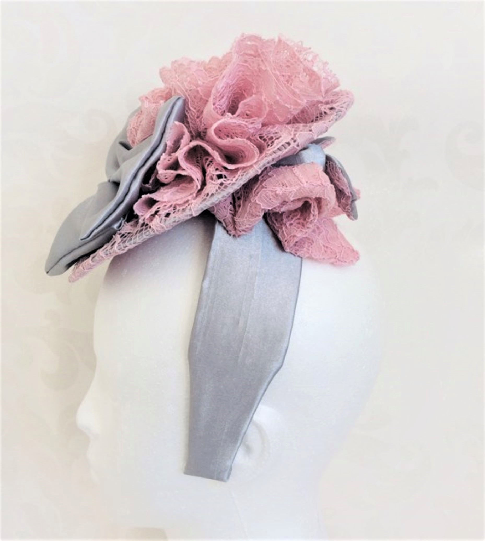 Grey Fascinator hat pink and grey