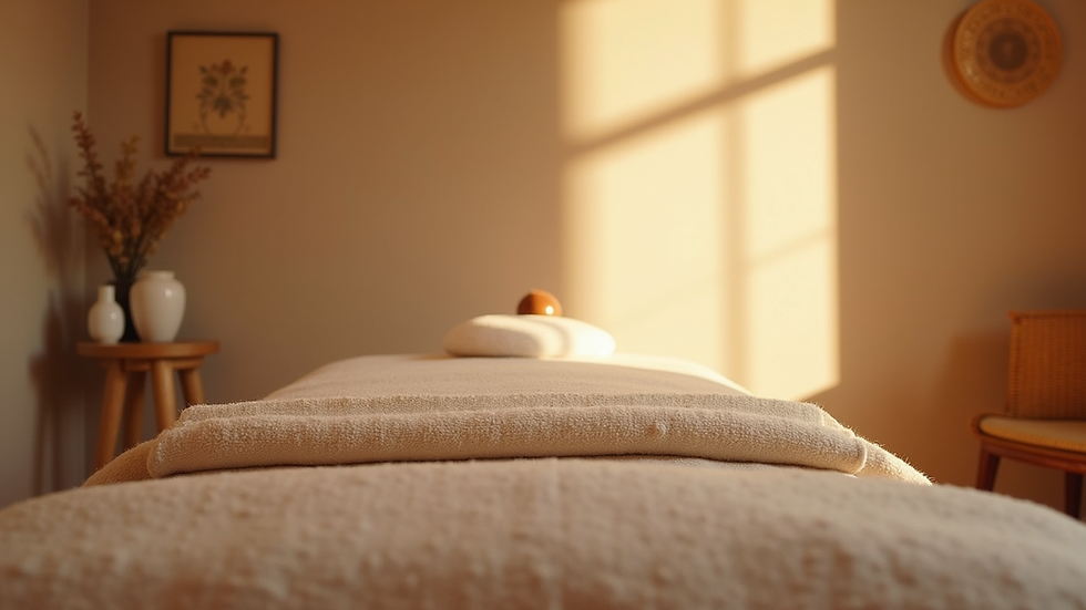 Eye-level view of a serene massage room with calming decor