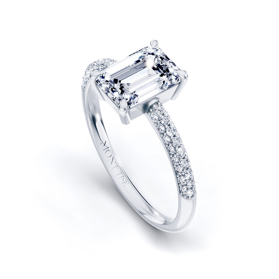 Thumbnail: Lumière Collection|Classic Cluster Setting 4-Prong Emerald Cut Diamond Ring