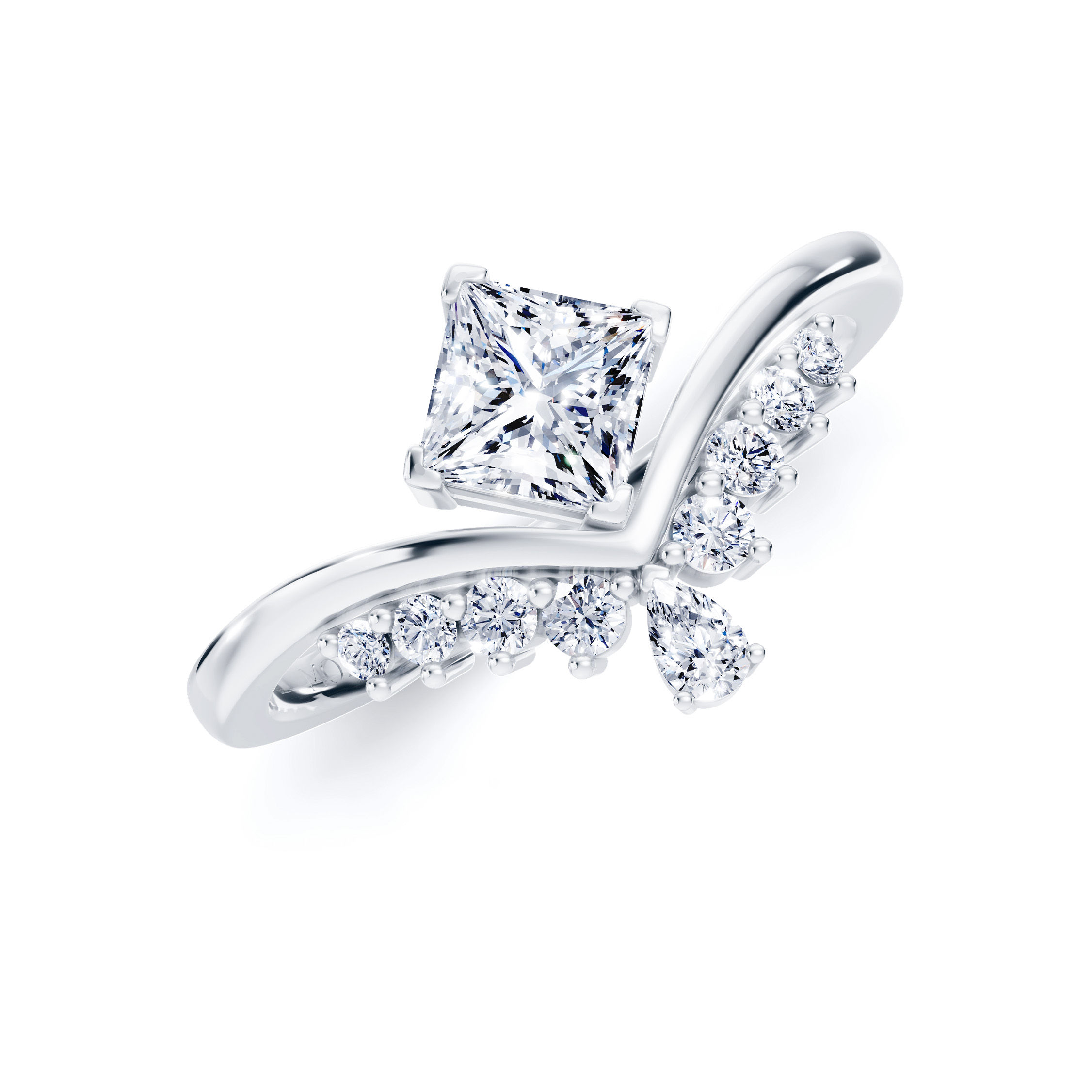 Diadème d'Amour |Deluxe Elegant V-Shank Princess Cut Diamond Ring
