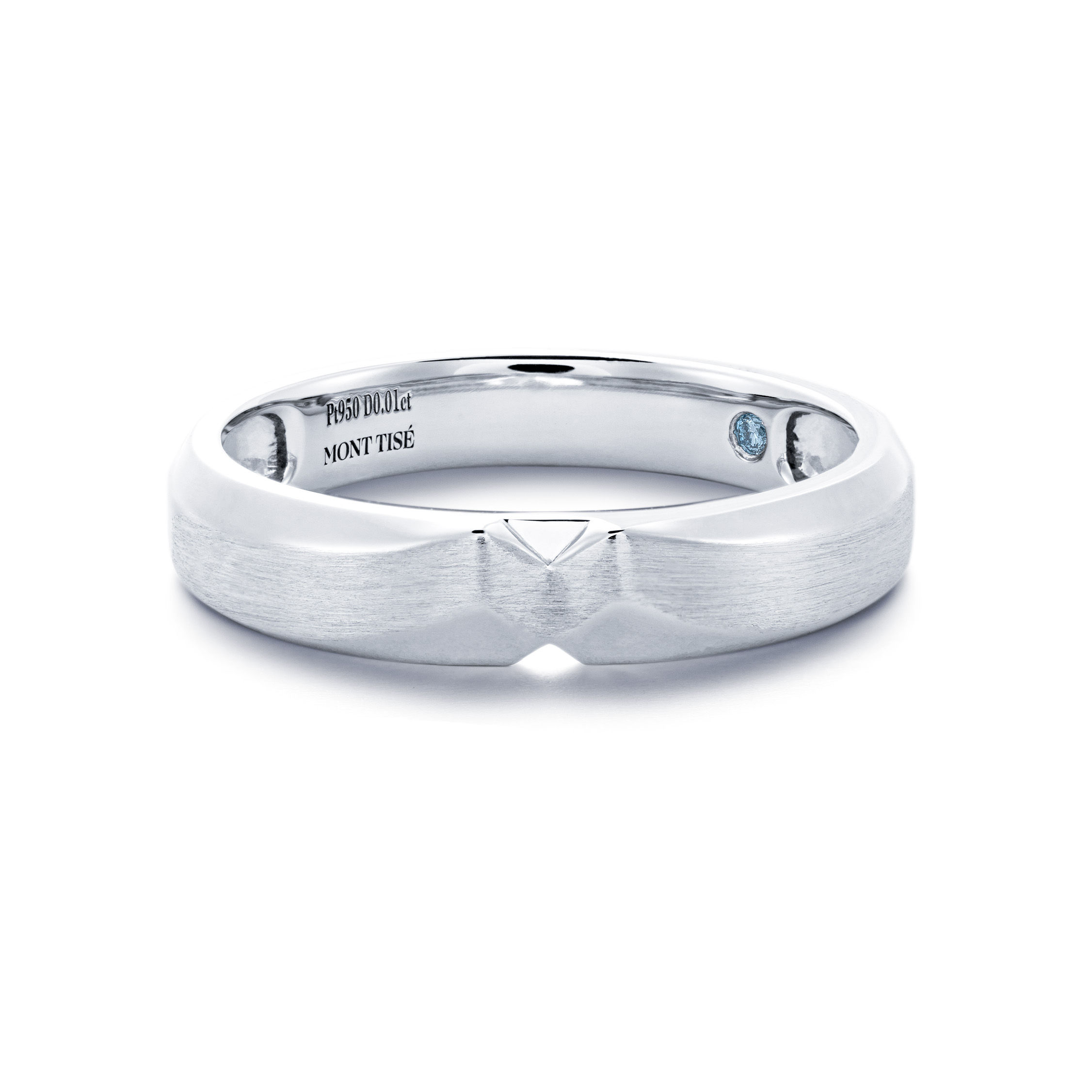 Monogramme d'Amour | Men's Brushed Band with Hidden Blue Diamond Accent