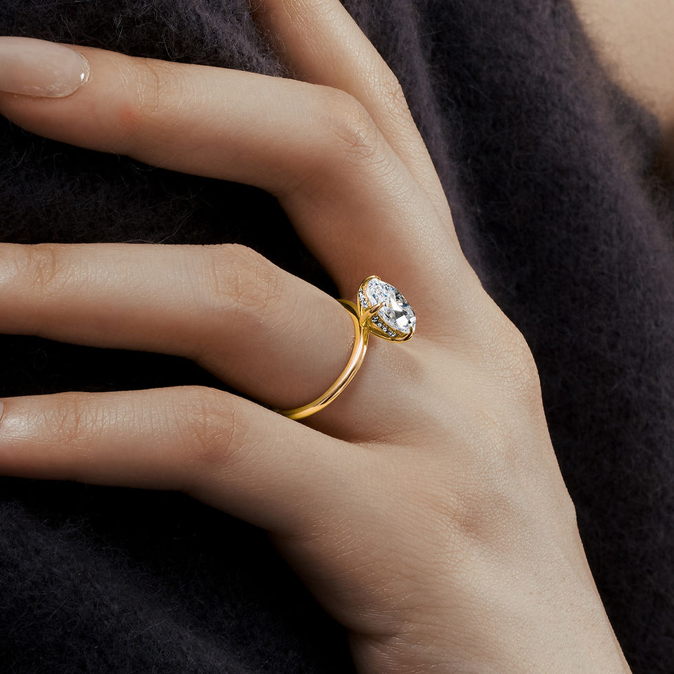 Thumbnail: Halo d'Éclat | Oval Cut Diamond Hidden Halo Engagement Ring | 18k Yellow Gold