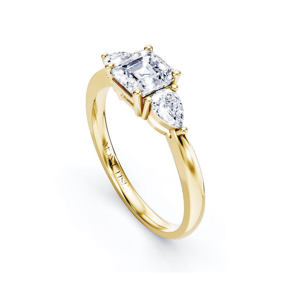 Thumbnail: Destinée |Classic Graceful Three-Stone Asscher Cut Diamond Ring|Yellow Gold