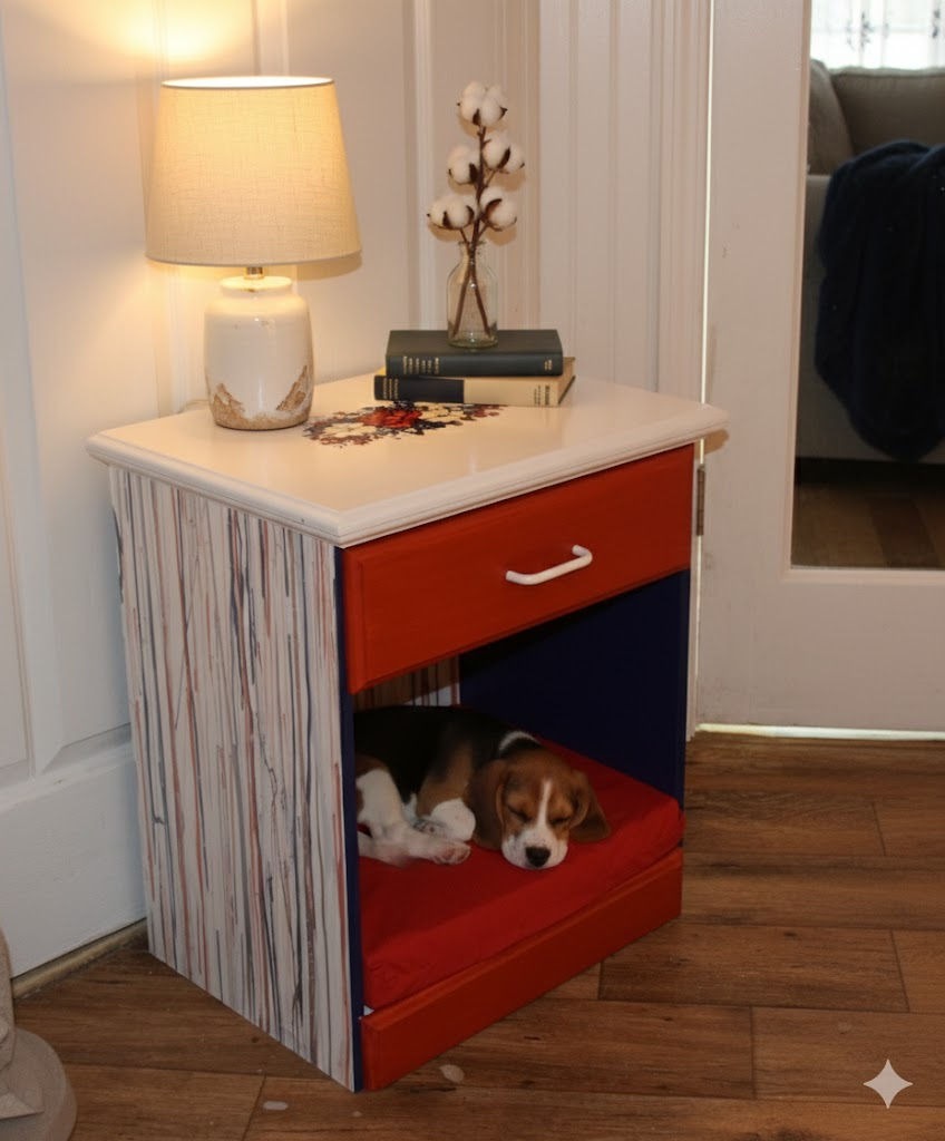 Red, White, & Blue Pet Home / Flower Motif End Table