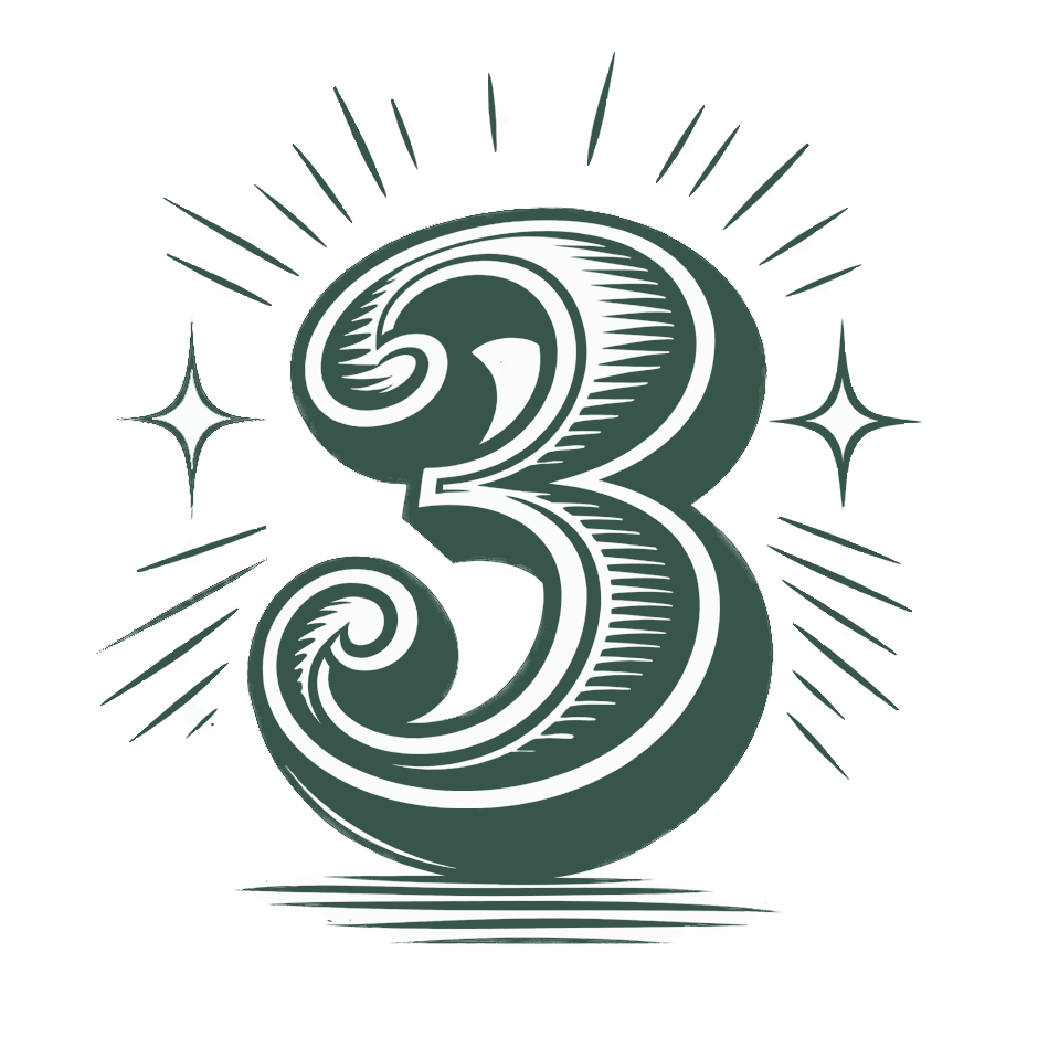 Número tres ilustrado en estilo retro, representando el tercer paso del proceso.