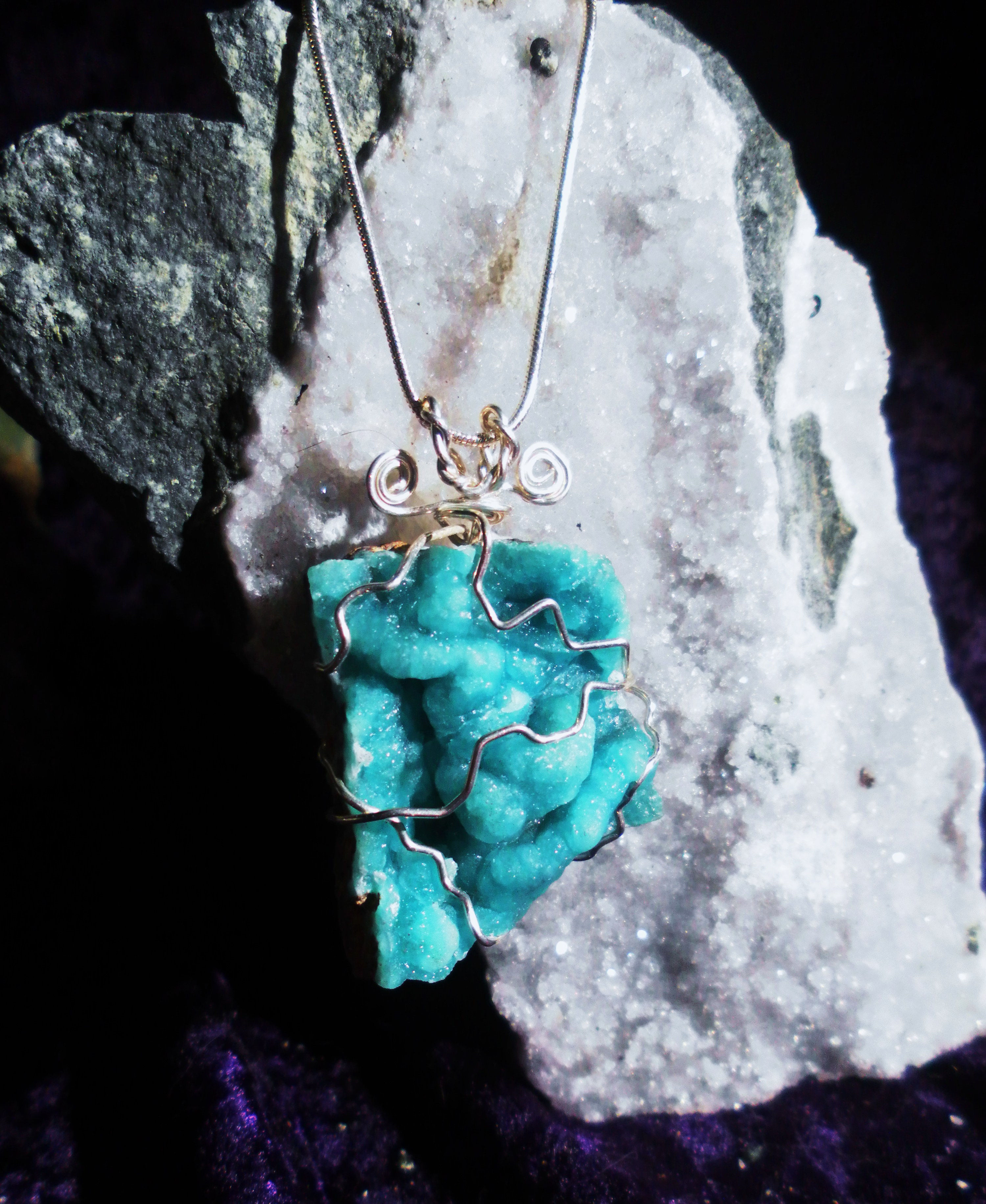 Hemimorphite Wire Wrapped Pendant