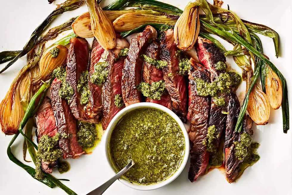 Rib Eye with Charred Spring Onions and Salsa Verde: A Spring Steak Classic