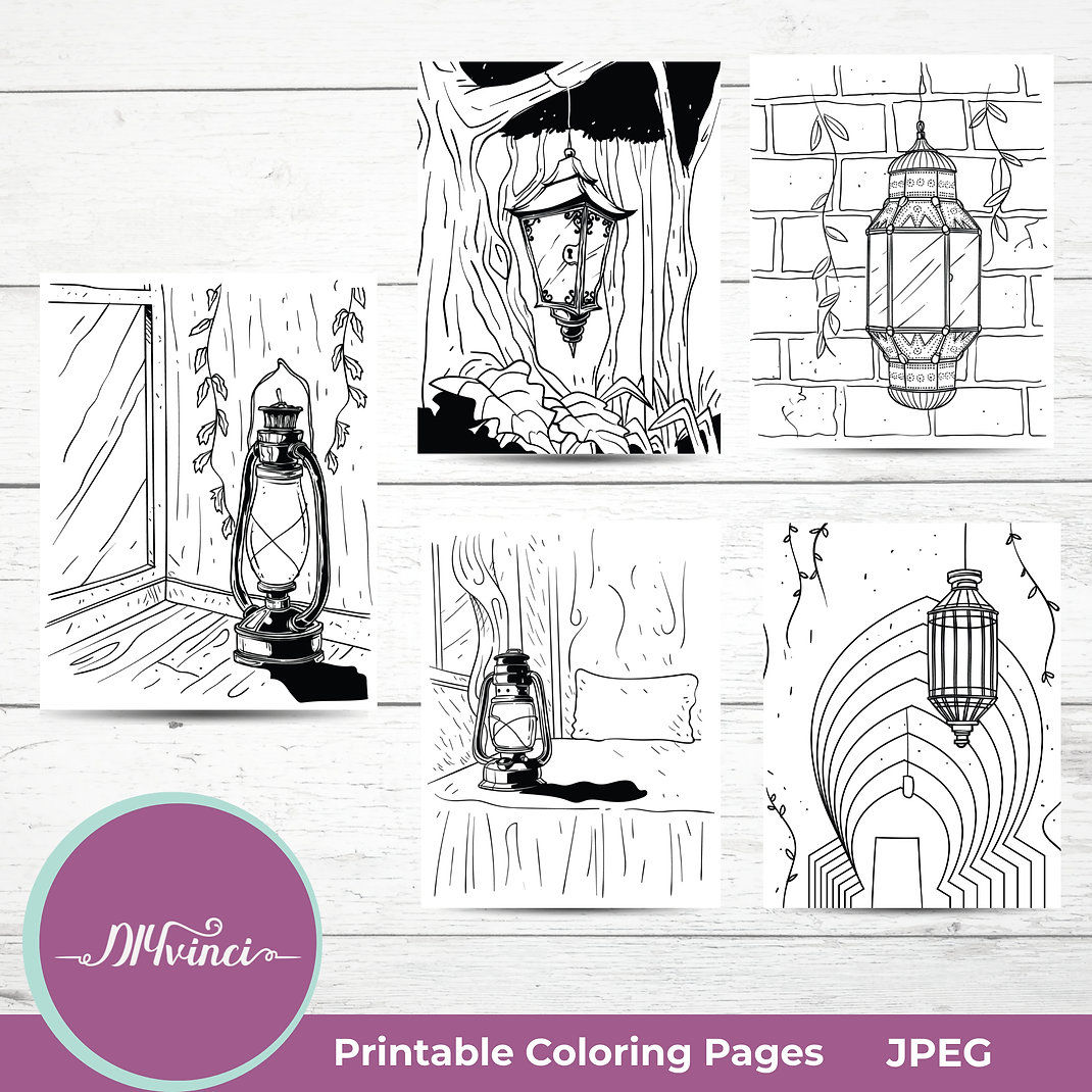 Lantern Printable Coloring Pages - 5 JPEG - Personal and Commercial Use
