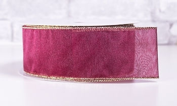 Christmas Ribbon 2 1/2 Inch x 40 Yards Deep Red with Gold Edging