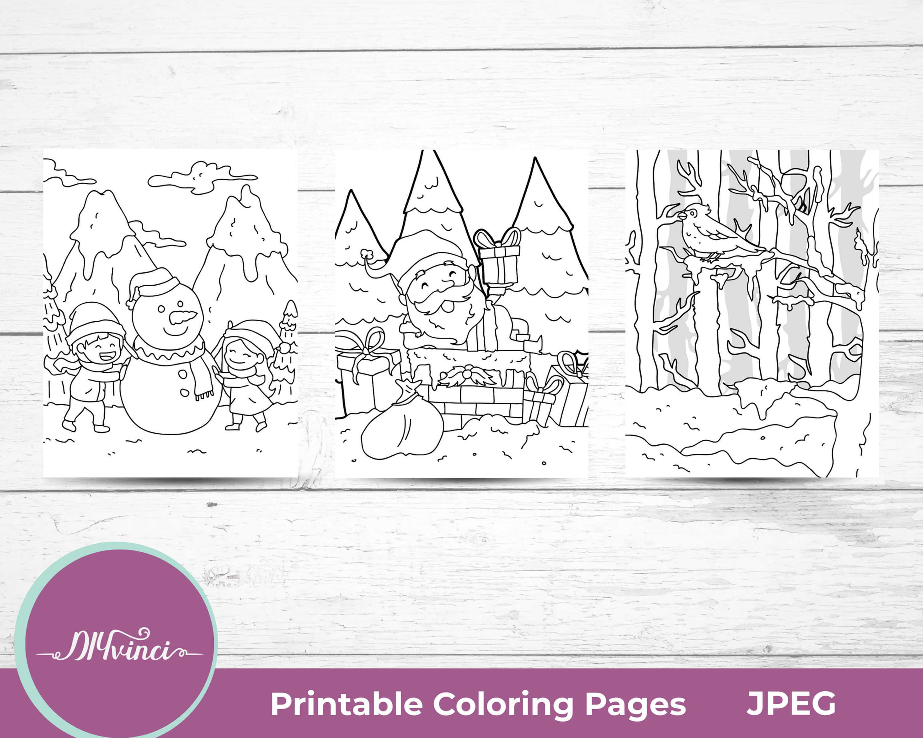 Three Printable Christmas Coloring Pages - JPEG - Personal & Commercial Use