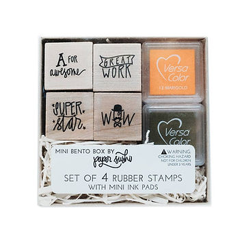 Teacher Stamp Set- Bamboo With Mini Ink Pads- Sage/Marigold