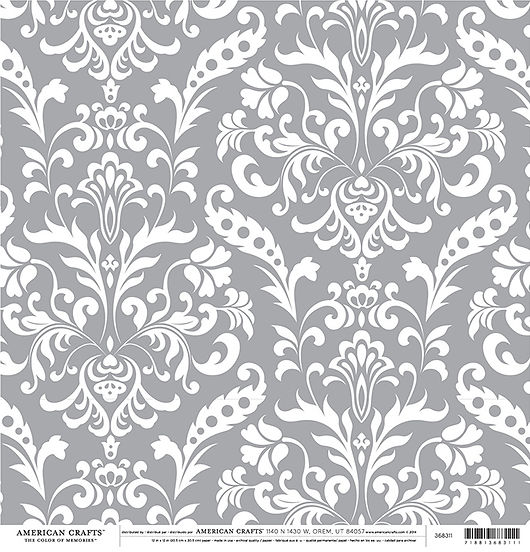 American Crafts Paper- Grey Damask 2 sided 12 x 12