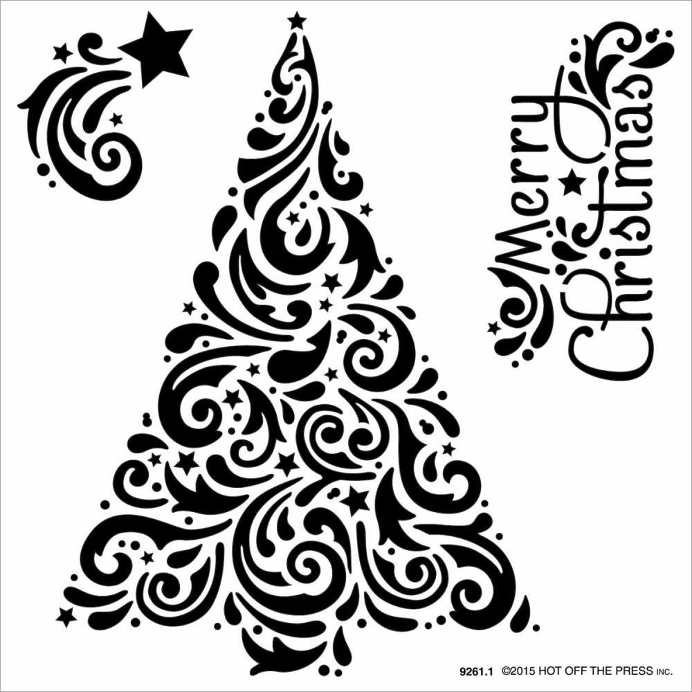 Swirly Christmas Tree Stencil 6 x 6