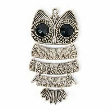 Silver Owl Charm 3 inch x 1.5 inch