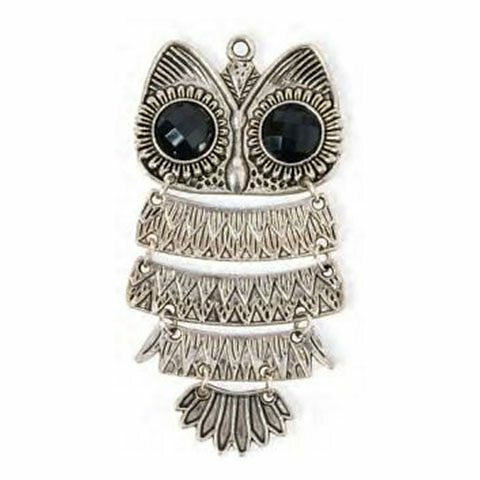 Silver Owl Charm 3 inch x 1.5 inch