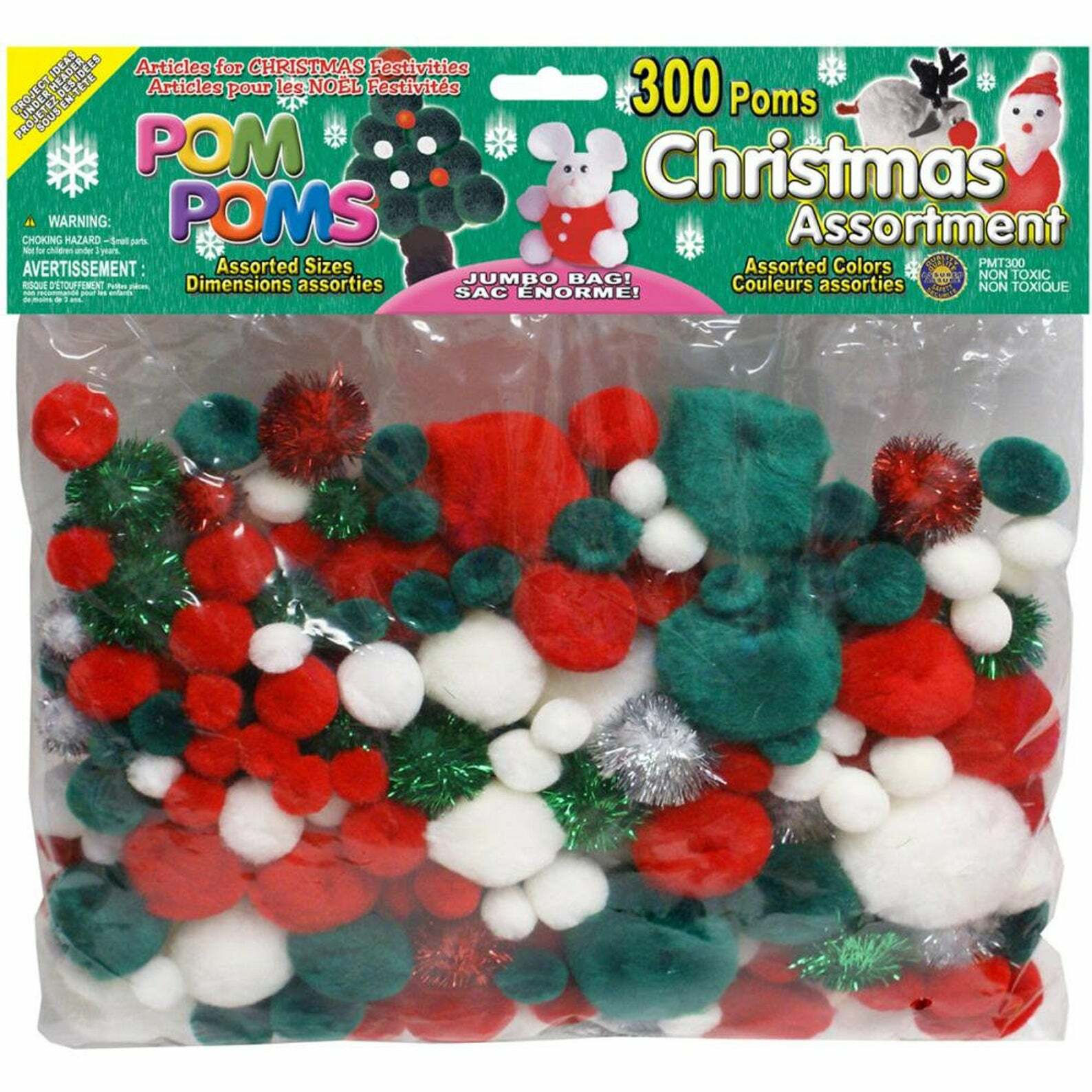 Christmas Pom Poms Assorted Sizes Jumbo Bag