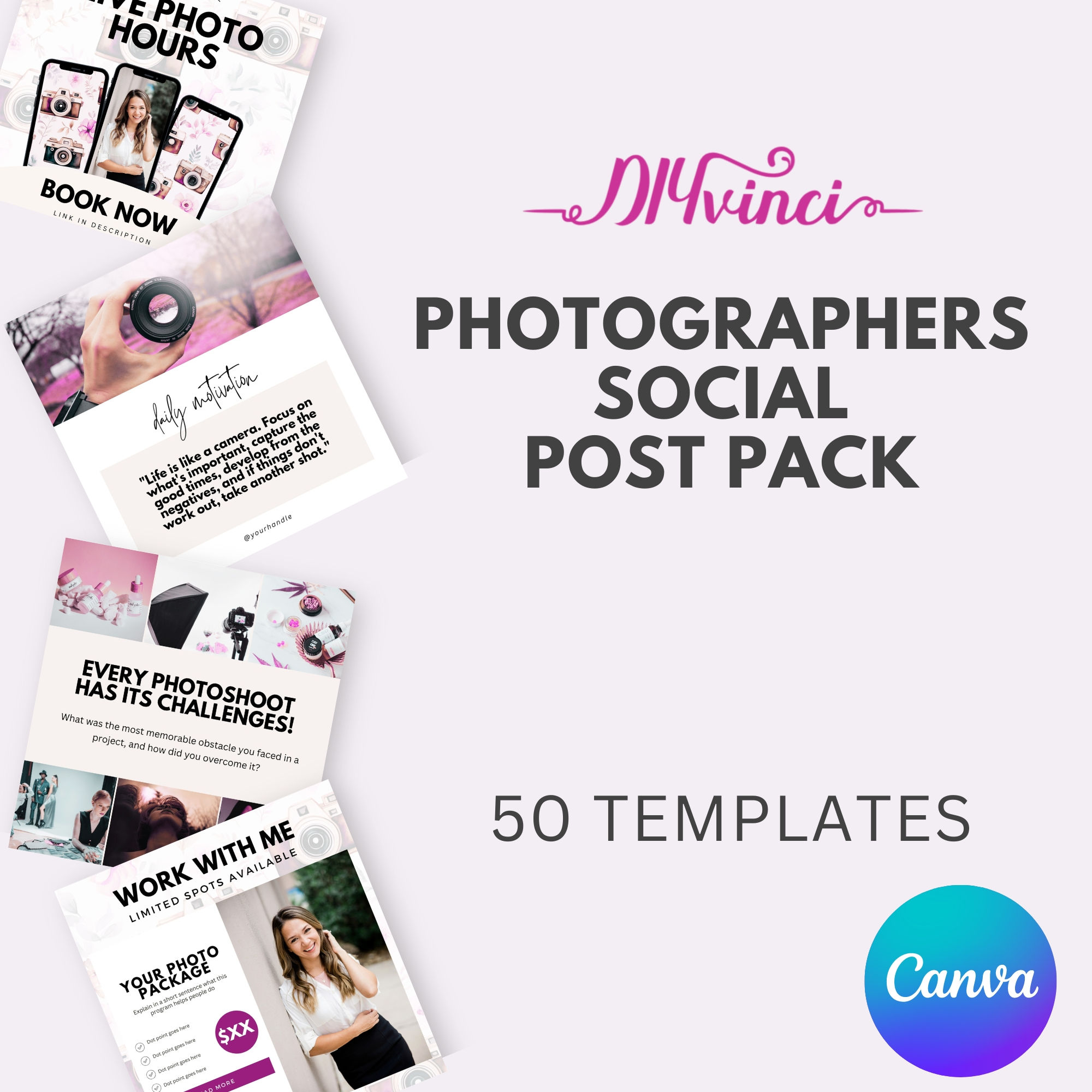 Photographers Social Posts - 50 Editable Instagram Square Templates in Canva