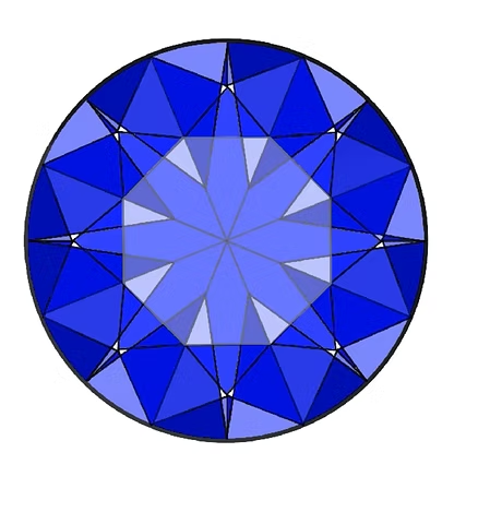 Blue geometric circle with a star pattern and triangular segments. Various blue shades create a striking, symmetrical design on a white background.