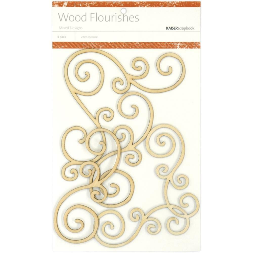 Swirl Wood Flourishes 4 pc