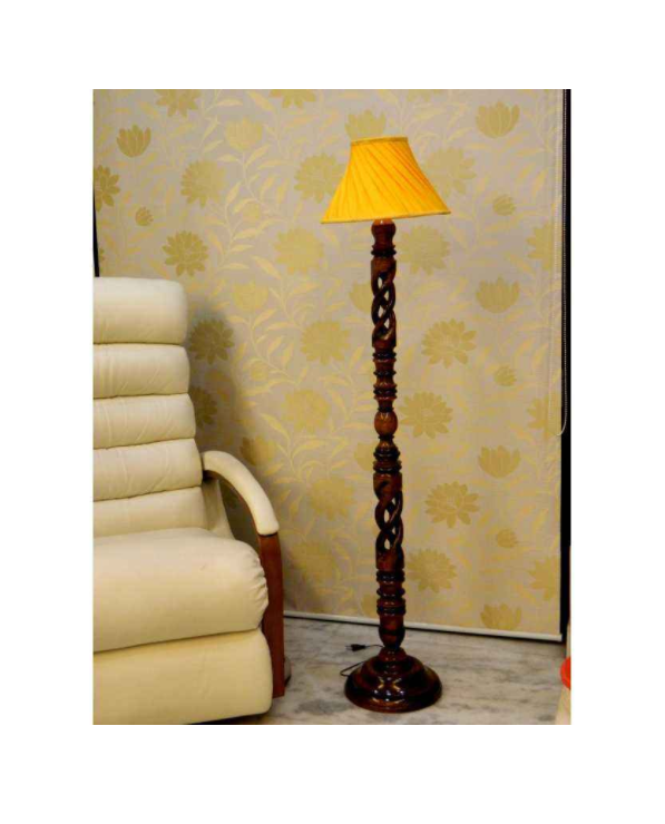 Tucasa Twisted Wooden Floor Lamp with Yellow Pleated Shade, LG-875