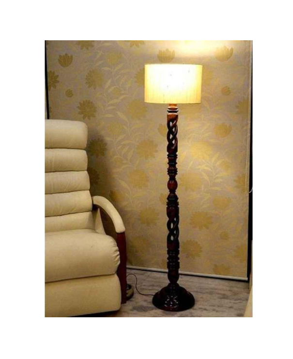 Tucasa Twisted Wooden Floor Lamp with Off White Cylinder Shade, LG-860