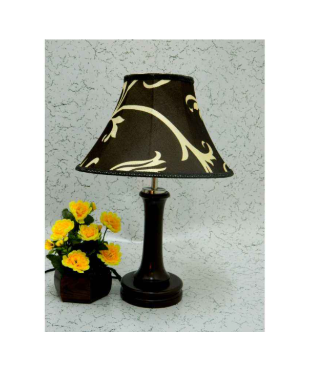 Tucasa Modish Wooden Table Lamp Polysilk Brown & Off White Shade, LG-1019
