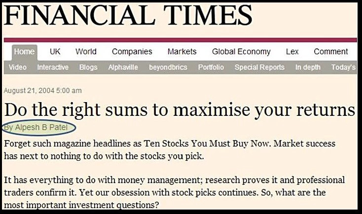 Alpesh Patel's Diary of an Internet Trader Column in the Financial Times