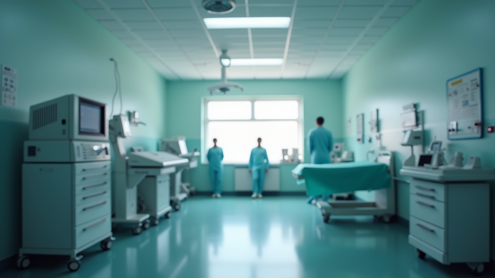 Eye-level view of a hospital room with medical equipment