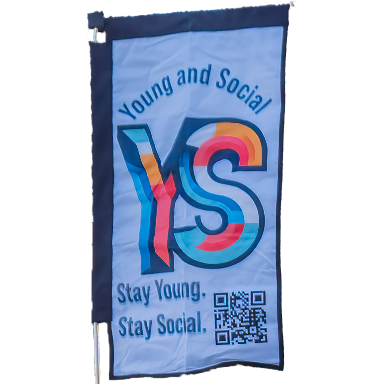 Young and Social group flag, a colorful and recognizable marker to help attendees identify the group at events.