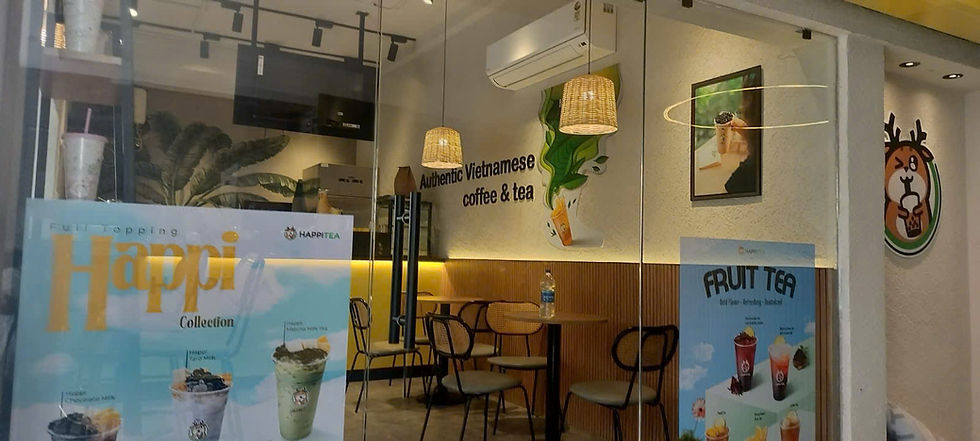 HappiTea Hyderabad Begumpet — 2nd store storefront with HAPPITEA signage and tagline Authentic Vietnamese coffee & tea