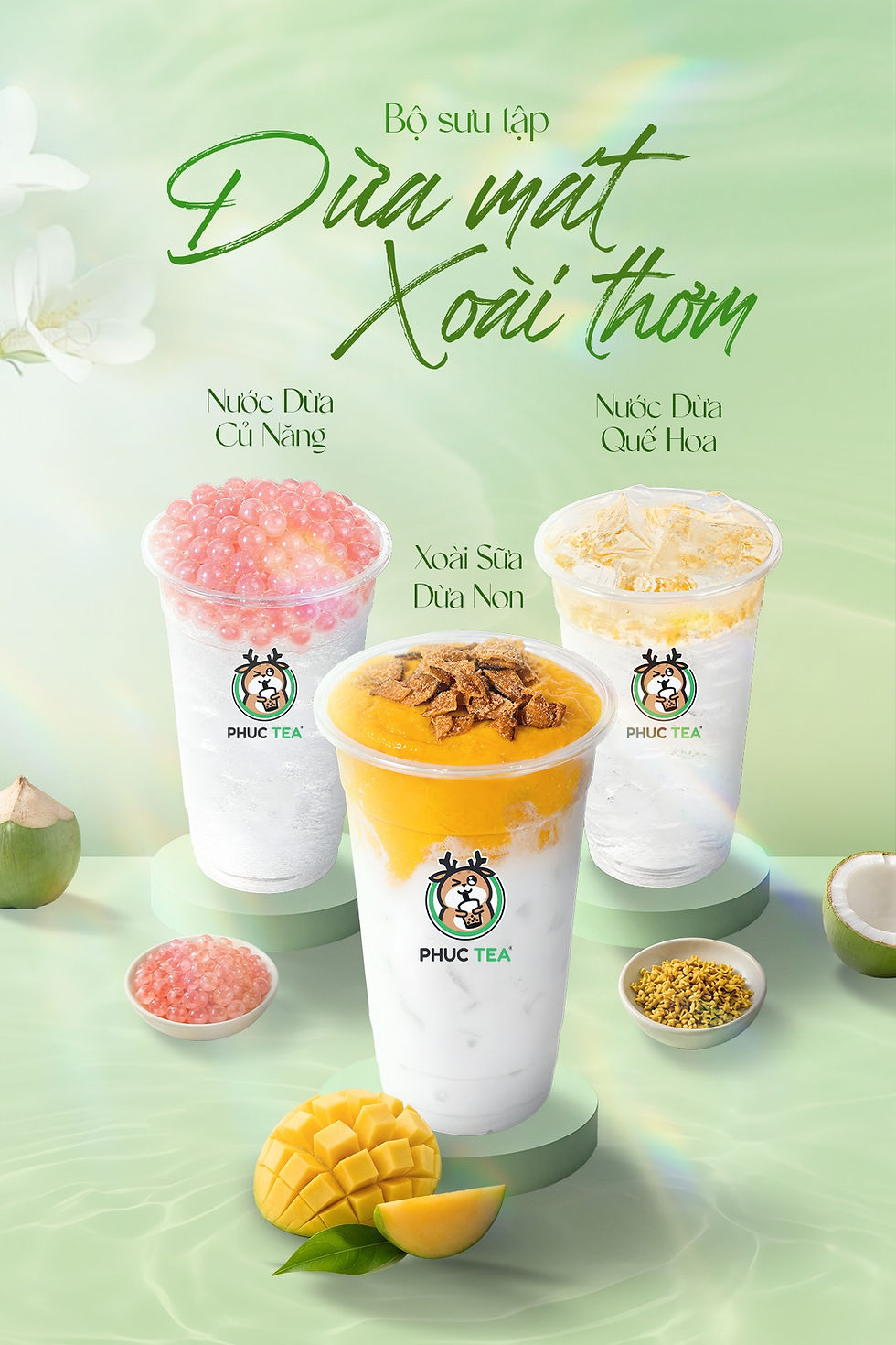 Bộ Sưu Tập Dừa Mát Xoài Thơm Phúc Tea hè 2026 - Xoài Sữa Dừa Non, Nước Dừa Củ Năng, Nước Dừa Quế Hoa
