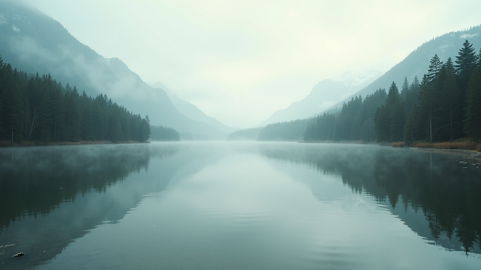 Eye-level view of a serene landscape with a calm lake