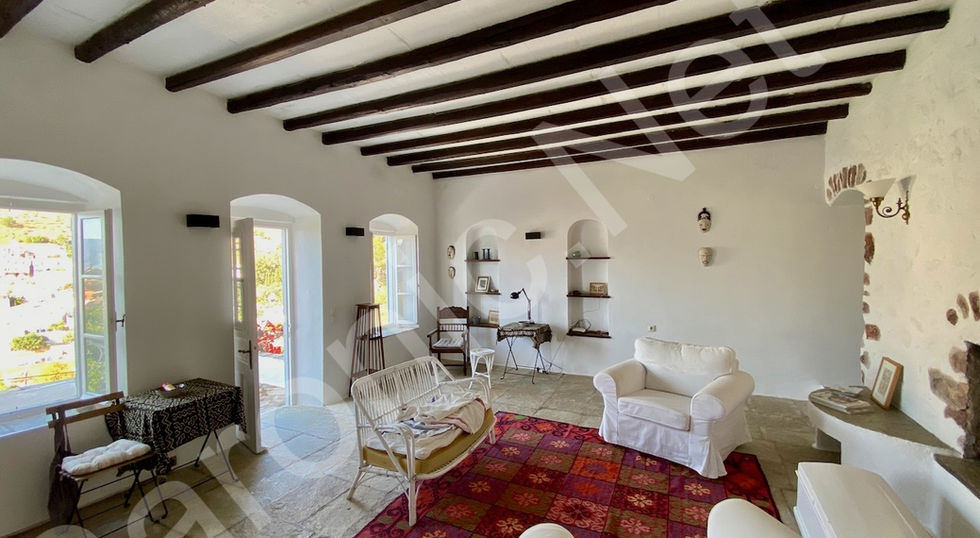 well maintained, stone built, 3 bedroom hydra house for sale with a stunning view of hydra town and harbour