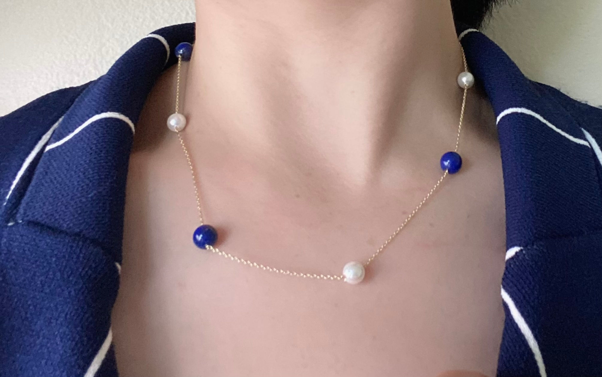 Lapis lazuli and pearls Chain Necklace